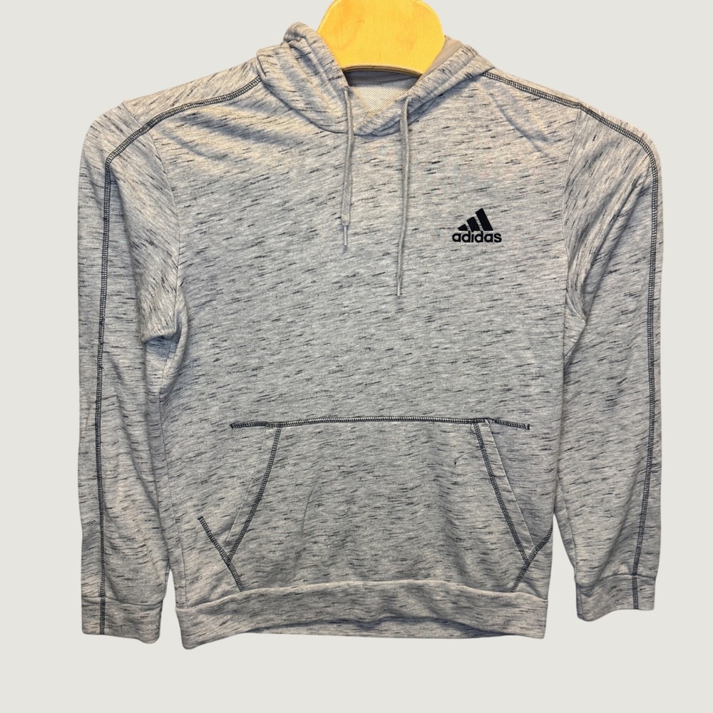 2359 | Adidas Space Dye Marl Pullover Kangaroo Pocket Hoodie Grey Mens L